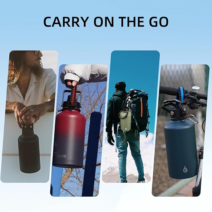 BJPKPK Insulated Water Bottles with Straw Lid, 50oz, 64oz, 87oz, 128oz Large Water Bottle with 3 Lids and Paracord Handle, Stainless Steel Metal Water Bottle, Insulated Water Jug,Vast