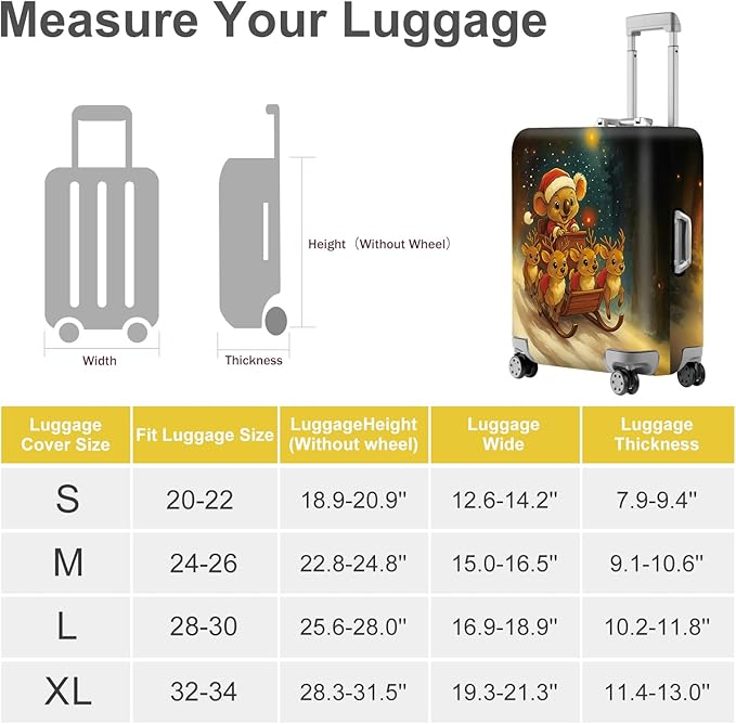 ANNA QUEEN Christmas Koala Luggage Cover, Cute Santa Koala with Reindeer Suitcase Protector, Washable Stretchable Travel Sleeve for 20-22 Inch Luggage