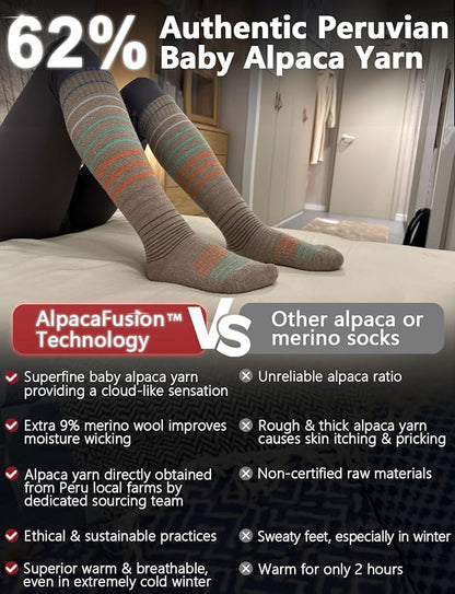 Alpaca Wool Heavyweight Knee High Compression Socks, Thick Winter Thermal Warm Soft Circulation Travel Flying