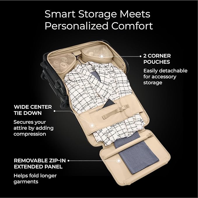 Briggs & Riley 22" Carry-On 2-Wheel Garment Bag - Carry On Luggage for Travel, Suitcases with Wheels, Softside Rolling Bag for Men & Women, Built in Hook for Clothes - Baseline Collection, Black