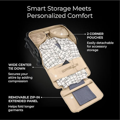 Briggs & Riley 22" Carry-On 2-Wheel Garment Bag - Carry On Luggage for Travel, Suitcases with Wheels, Softside Rolling Bag for Men & Women, Built in Hook for Clothes - Baseline Collection, Black