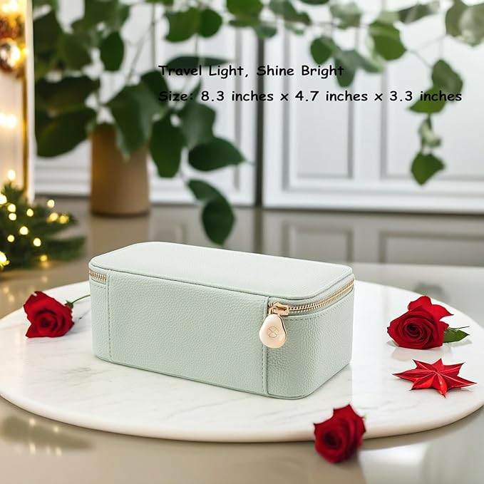 Vlando Travel Jewelry Box Organizer - 12 Small Velvet Zipped Pouches Pockets for Jewelries Necklaces Rings Earrings Sorting Storage, Menthol Mambo