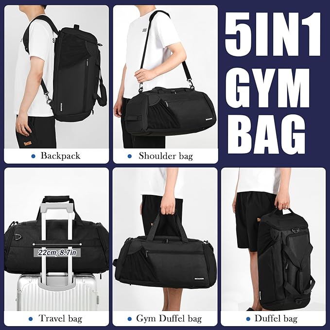 Gym Bags for Men Women 40L Large Gym Backpack Multiple Pockets Sport Duffle Bags with Shoe & Wet Compartment for Workout Travel Weekend Overnight Black