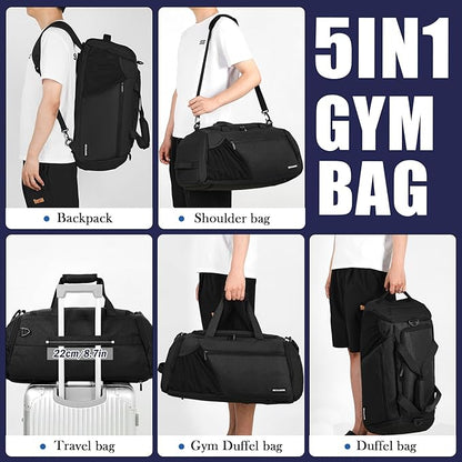 Gym Bags for Men Women 40L Large Gym Backpack Multiple Pockets Sport Duffle Bags with Shoe & Wet Compartment for Workout Travel Weekend Overnight Black