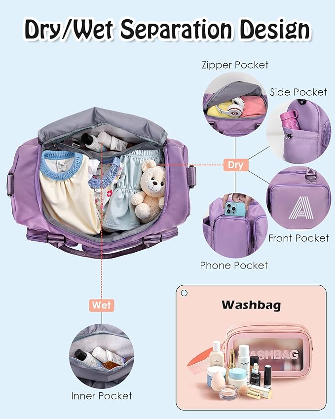 Initial Travel Bag for Girls, Kids Travel Duffel, Sports Weekender Overnight Dance Bag with Shoes Compartment, Monogram Gift, wedding gifts, women gifts, Bridesmaid Gifts