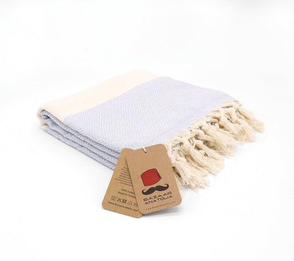 Bazaar Anatolia Turkish Beach Towel – 100% Cotton, Quick Dry, Sand Free Towel for Bathroom, Camping, Travel – Oversized 71x39 Inches – Diamond Light Blue