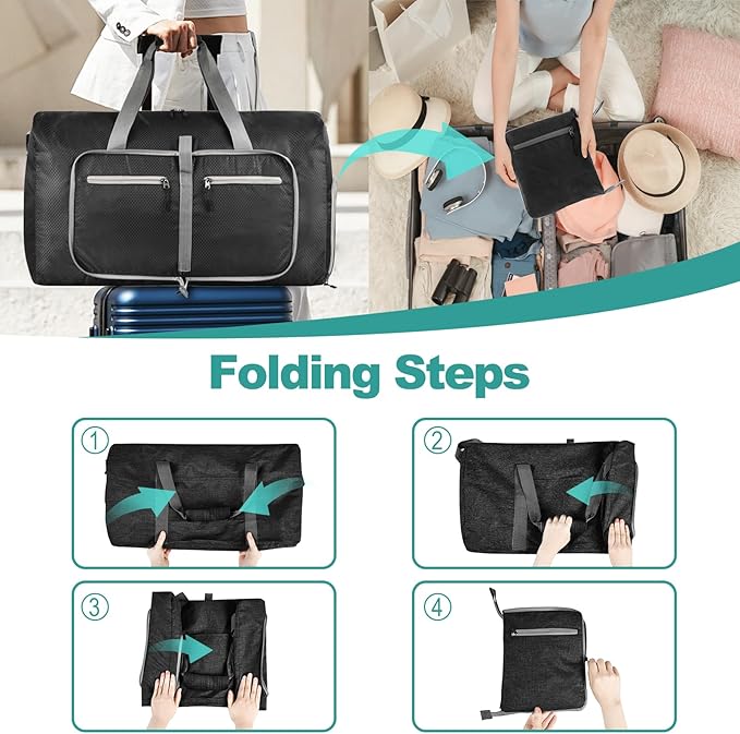 Dimayar Travel Duffle Bag for Men Women - Foldable Duffel Bag with Shoes Compartment - Overnight Bags Waterproof & Tear Resistant(85L,Black)