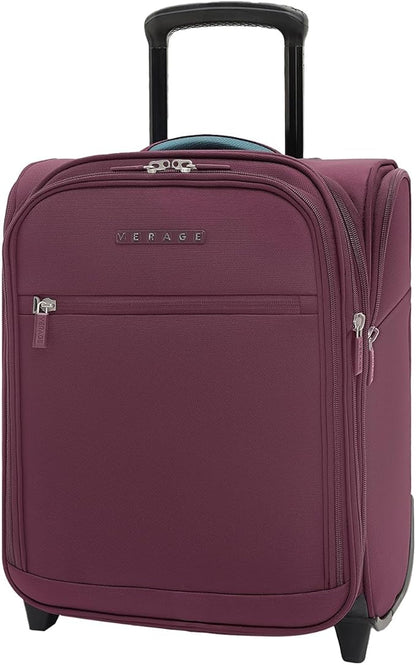 Verage Under Seat Luggage with Wheels, Softside Expanable Small Suitcase Carry On Luggage Bags for Airlines Airplanes Short Trip Men Women (Grape red, 16-Inch Rolling Underseat)
