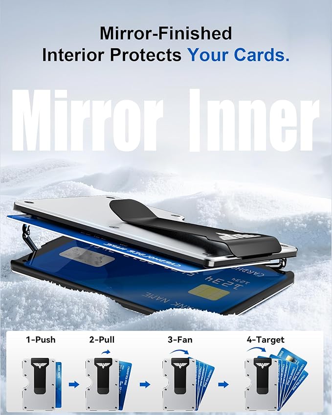 Minimalist Wallet for Men, Metal Wallet with Money Clip, Slim Compact Wallet, RFID Blocking Card Holder, Metal Aluminum Credit Card Holder, Holds up to 20 Cards