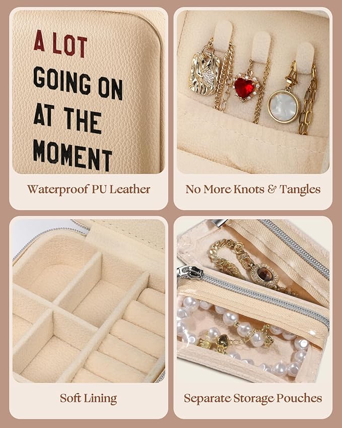 Bistup Travel Jewelry Case - Small Jewelry Organizers and Storage Box for Women Girls Teens Cute Traveling Holder with Mirror, Little Tiny Compact Modern Unique Aesthetic Pretty, Quotes
