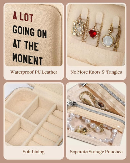 Bistup Travel Jewelry Case - Small Jewelry Organizers and Storage Box for Women Girls Teens Cute Traveling Holder with Mirror, Little Tiny Compact Modern Unique Aesthetic Pretty, Quotes