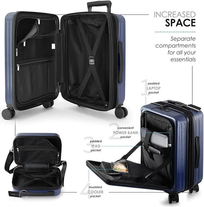 20 Inch Carry On Luggage 22x14x9 Airline Approved, Carry On Suitcase with Wheels, Hard-shell Carry-on Luggage, Durable Luggage Carry-On, Navy Small Suitcase with Cosmetic Case