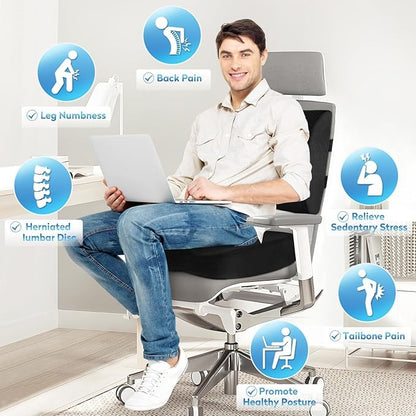 CloudBliss Seat Cushion, Office Chair Cushion,Car Seat Cushion, Lumbar Support Pillow for Office Chair, Back Support Memory Foam Pillow Coccyx Cushion for Tailbone & Sciatica Pain Relief,Black,X-Large