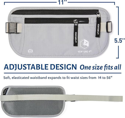 VENTURE 4TH Travel Money Belt - Slim Passport Holder RFID Blocking Travel Pouch to Protect Cash, Credit Cards and Travel Documents (Silver)