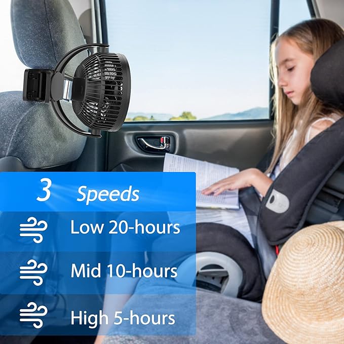 Portable Magnetic USB Clip on Fan - 6 Inch 5000mAh Rechargeable, 3 Speed, 720° Adjustable, Personal Desk Fan for Bedroom, Camping, Golf Cart, Office