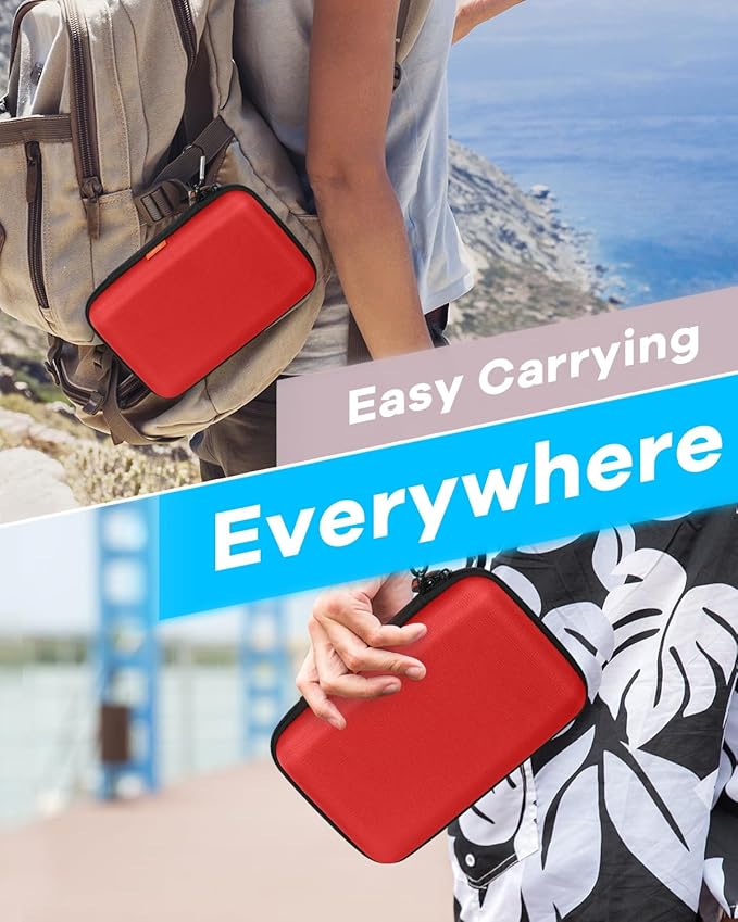 Pure-Red Shockproof Hard Shell Carrying Case for Portable External Hard Drive, Power Bank, Charger, Seagate Game Drive, Cell Phone, Electronic, Women Accessories - Large Storage Pouch Travel Bag