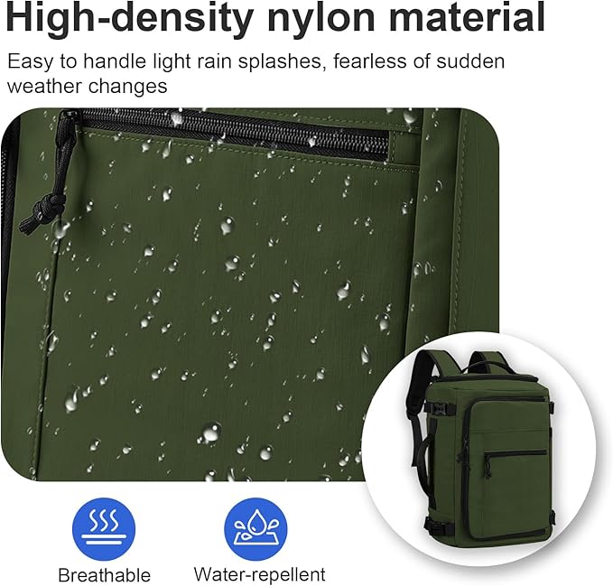 Carry On Travel Backpack Flight Approved Laptop Backpack Business Work Backpack for Women Men Large Capacity Casual Daypack with Wet/Dry Separation Pockets, Dark Green