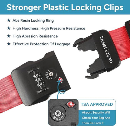 Travel Inspira TSA Lock Luggage Straps for Suitcases | Anti-Burst Protection, High Visibility Color, Easy Identification | Adjustable Heavy-Duty Belt for 20-32 Inch Suitcases