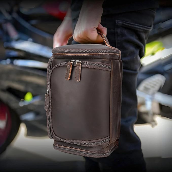 Polare Full Grain Leather Toiletry Case Bag Travel Dopp Kit Organizer Hanging Makeup Cosmetic Shaving Kit Wash Case for Men