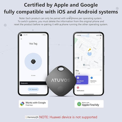 ATUVOS 2025 New Upgraded Dual System Air Tracker Tags-4 Pack, Compatible with iOS Apple Find My & Android Google Find Hub APP (Not for Huawei), Bluetooth Tracker for Keys, Luggage, Backpack, Suitcases