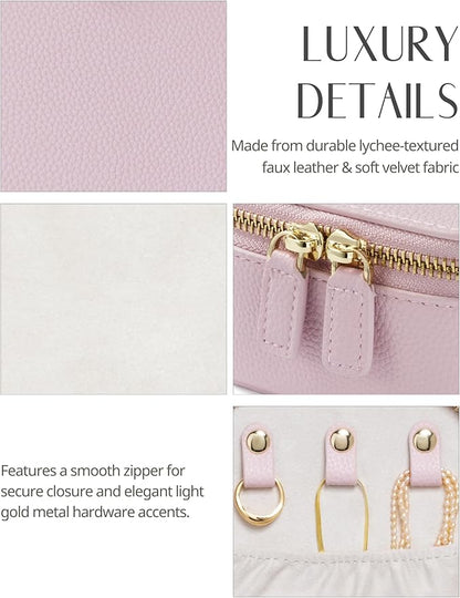 Popvibe Small Jewelry Box Portable Jewelry Case Travel Jewelry Organizers and Storage with 6 Mini Pouch Jewelry Bags, Pink Traveling Jewelry Case for Women