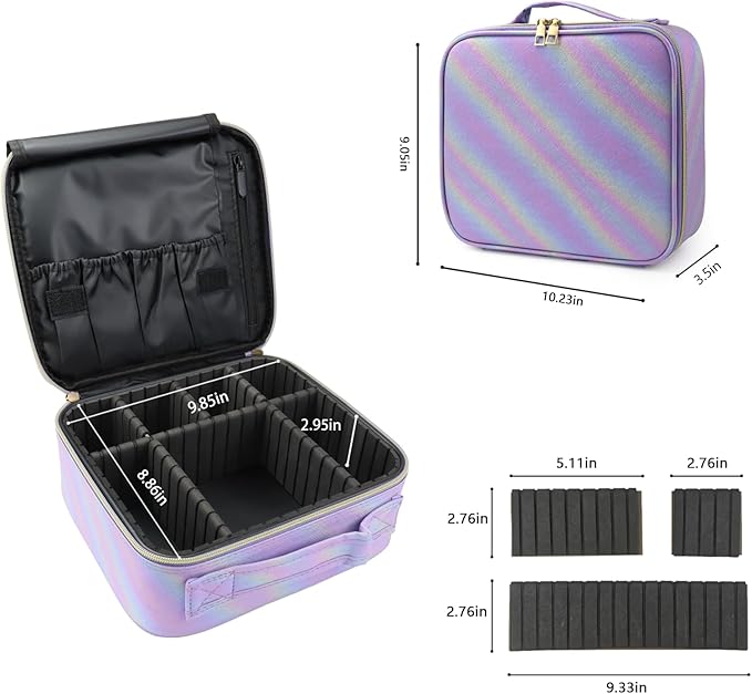 Travel Makeup Train Case Cosmetic Case Organizer Portable Artist Storage Bag with Adjustable Dividers for Cosmetics Makeup Brushes Toiletry Jewelry Digital Accessories (Purple)