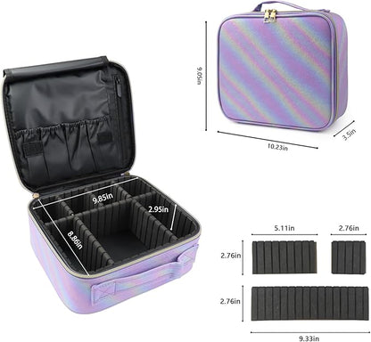 Travel Makeup Train Case Cosmetic Case Organizer Portable Artist Storage Bag with Adjustable Dividers for Cosmetics Makeup Brushes Toiletry Jewelry Digital Accessories (Purple)