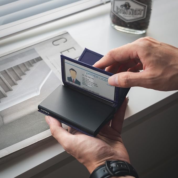 VULKIT Card Holder Wallet with Double ID Windows RFID Blocking Pop Up Wallet Minimalist Design for 12 Cards