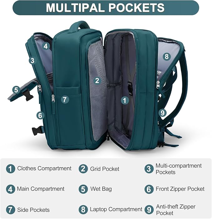 Casual Backpack Traveling Backpack, A-peacock Blue, Expandable, Travel Backpacks