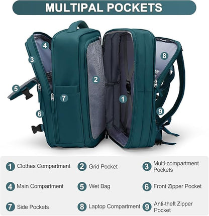 Casual Backpack Traveling Backpack, A-peacock Blue, Expandable, Travel Backpacks