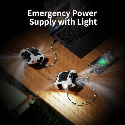 Socool 10000mAh Portable Waist Fan Clip on Wearable Belt Personal Fan Rechargeable Battery operated With 5 Speeds & Flashlight Neck Fan Hands-Free 40H Cooling For Outdoor Camping Travel (White)