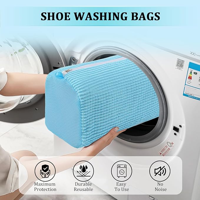 2 Pcs Shoe Washing Machine Bag Sneaker Laundry Bags For washers, Cleaned 360° Mesh Pouch Reusable & Durable Laundry Shoe Bag Side Zipper, Suitable for Washing Machine and Dryer(blue)