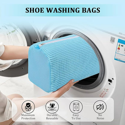 2 Pcs Shoe Washing Machine Bag Sneaker Laundry Bags For washers, Cleaned 360° Mesh Pouch Reusable & Durable Laundry Shoe Bag Side Zipper, Suitable for Washing Machine and Dryer(blue)