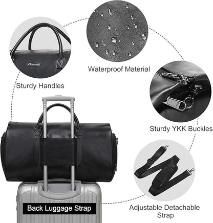 Modoker Convertible Leather Garment Bag, Carry on Garment Bags for Travel, Garment Duffel Bag, Gifts for Men Women Business Waterproof Suitcase Suit Travel Bags, Black