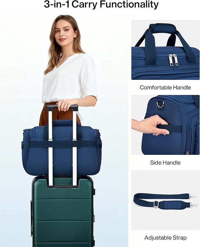 MILADA Underseat Carry On Luggage Bags for Travel Lightweight Foldable Carry On Bags for Airplanes Small Duffle Bag for Men Women Personal Weekend Overnight Travel Tote Bags, Blue