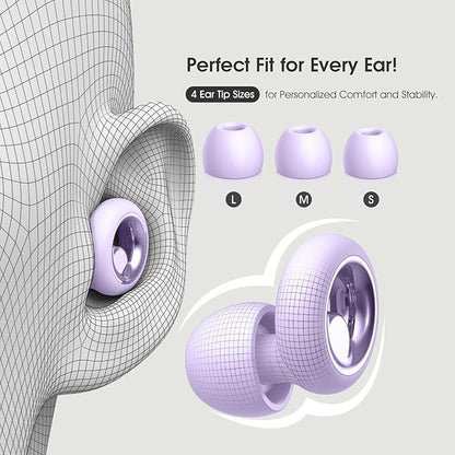 Ear Plugs for Sleeping, Reusable Silicone Noise Cancelling Ear Plugs, 45dB Soft Hearing Protection Sleeping Earplugs with 8 Tips for Concerts, Work, Shooting and Travel (Violet)