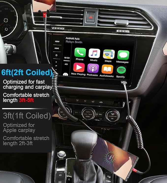 KIYODA USB C to USB C Cable 6ft, 2Pack Coiled USBC Charger Cable for Car, Type C Fast Charging Compatible with iPhone 17/16/15/Plus/Pro/Pro Max/MacBook Pro 2020/iPad Pro 2020/Samsung Galaxy S23-Red