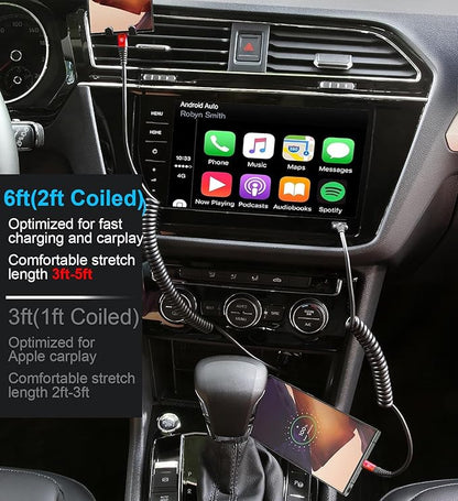 KIYODA USB C to USB C Cable 6ft, 2Pack Coiled USBC Charger Cable for Car, Type C Fast Charging Compatible with iPhone 17/16/15/Plus/Pro/Pro Max/MacBook Pro 2020/iPad Pro 2020/Samsung Galaxy S23-Red