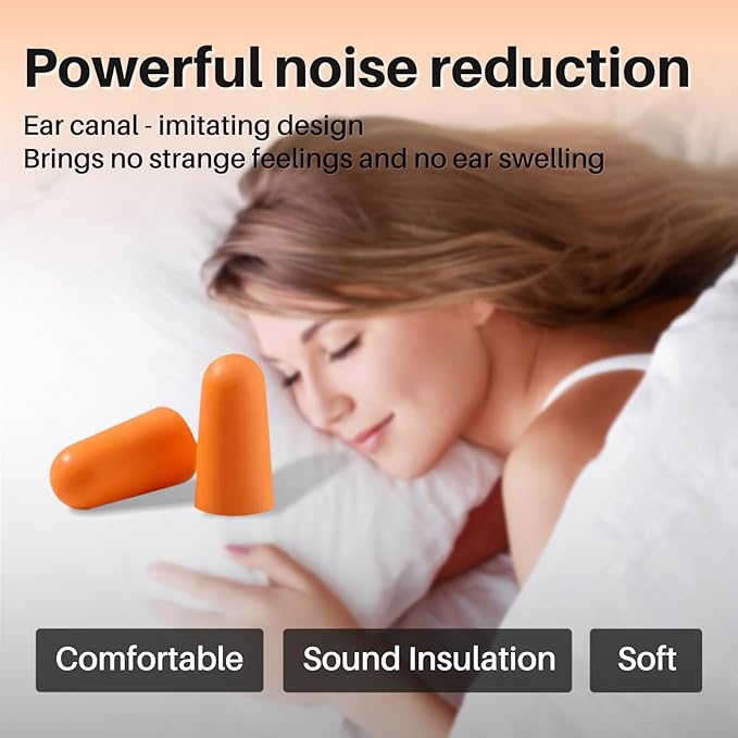 250 Pairs NRR 33dB Soft Foam Ear Plugs,38dB Noise Reduction Disposable Earplugs Bulk,for Work & Construction Site,Orange