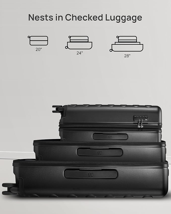 NINETYGO Luggage Sets 3 Piece, Carry On Luggage Airline Approved, Medium Large Checked Luggage with Spinner Wheels, Expandable, Hard Shell PC Suitcase Sets, TSA, 20in/24in/28in (Grey, Rhine Max)