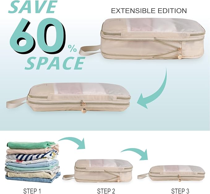 See Through Expandable Compression Packing Cubes, Mesh Travel Packing Cubes for Suitcases, Lightweight Organizers Bag Set for Travel Essentials for Luggage