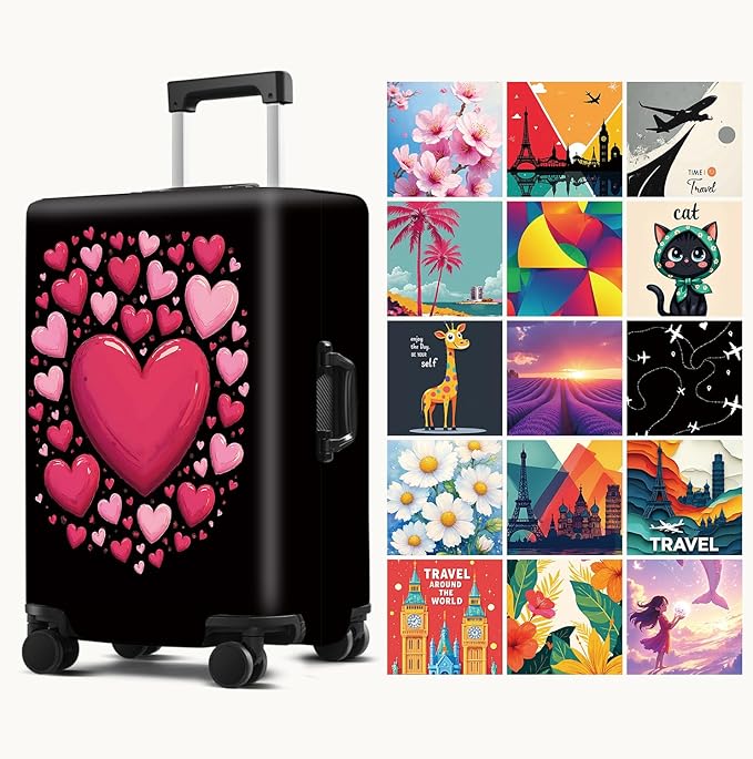 Luggage Cover Washable Suitcase Protector Anti-Scratch,Stretchable Fit for 20-34Inch Luggage Durable Travel Bag Cover with Zipper Closure (Heart, L(fits 28-30Inch suitcase))