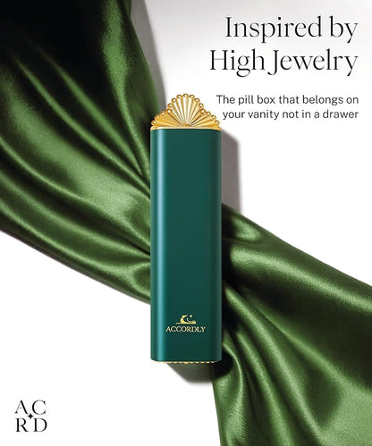 Premium Weekly Pill Organizer, 7-Day Compact Pill Case for Purse, Lightweight Gold Aluminum Pill Box for Vitamins, Medicine, Supplements, Luxury Wellness Gift