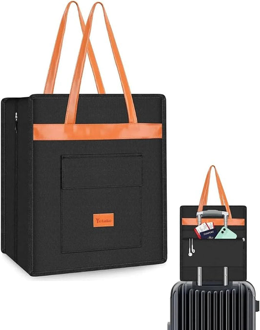 Yotako Shoe Bag for Travel with Leathers Handle,Portable Shoe Organizer with Pockets,3 in 1 Hanging Luggage Shoe Storage Bag,Travel Shoe Bag for Women Men Fit 6 PCS Shoes,Black