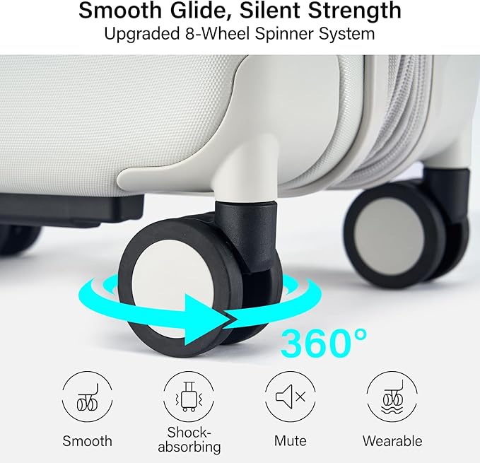 Hanke Expandable Carry On Luggage 22x14x9 Airline Approved, 20 Inch Hardside Luggage with Spinner Wheels, All-PC Hard Shell Carry-On Suitcase, Lightweight & TSA Approved (Smoke White, 46L)