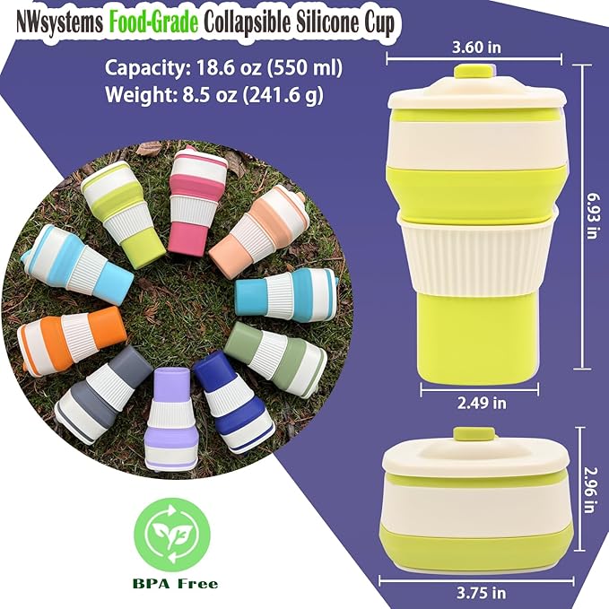 Collapsible Silicone Cup, Safe & Portable, for Hot & Cold Drinks, 18.6 oz (550 ml) - Travel, Camping, Office, and More – Limeade