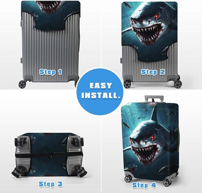 Luggage Cover Protector for 26-28 Inch Suitcases, TSA Approved Elastic Travel Suitcase Covers, Anti-Scratch Washable Luggage Sleeve for Carry On & Checked Bags, Fierce Shark