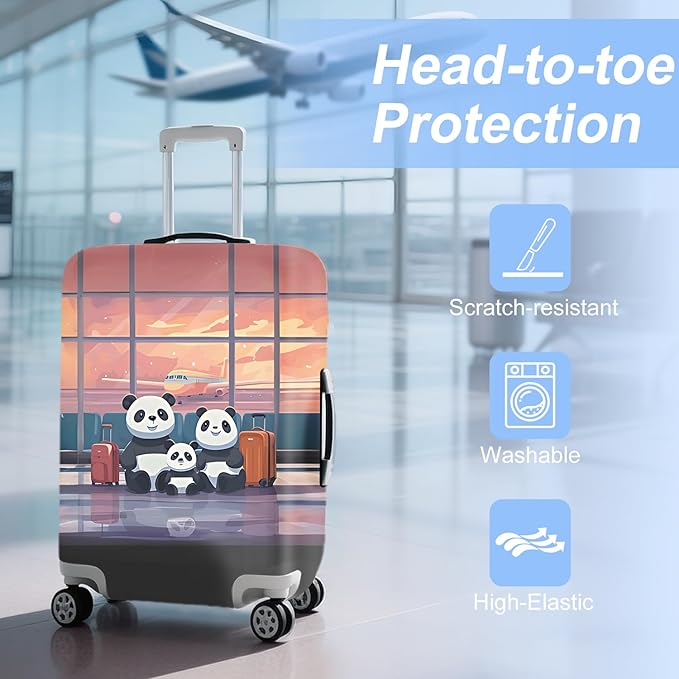 ANNA QUEEN Cut Panda Family Travel Luggage Cover Washable Suitcase Protector Suitcase Cover Anti-Scratch,Stretchable Fit for 18-32Inch Luggage,Travel Bag Cover XL(fits 29-32Inch suitcase)