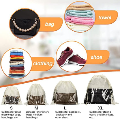 Shappy 12 Pcs Dustproof Drawstring Bags Purse Dust Storage Bags for Handbags Covers Non Woven Fabric Cloth Pouch String Packing Organizer Shoe Pouch(Assorted Sizes,Beige)