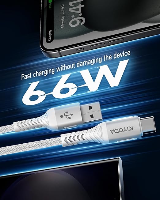 Coiled USB to USB C Cable for Car 3FT/6FT, USBC Cables Fast Charging Braided USB-A to USB-C Phone Charger Cord USB Type C Cable for iPhone 17 16 15 Pro Max, Samsung Galaxy S24 S23-2Pack Silver